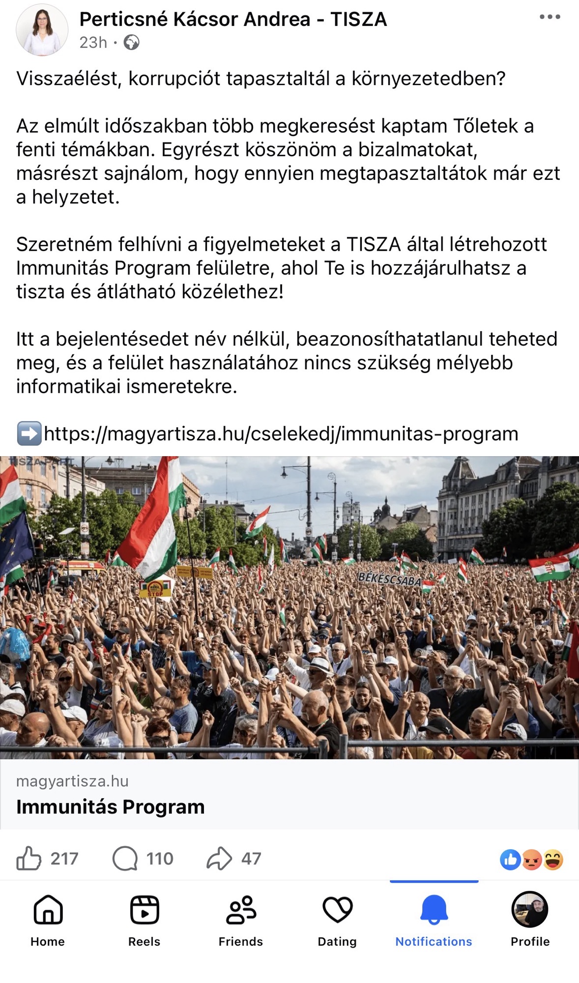 A Tiszások elindítottak egy bizonyos anonim feljelentősdi “játékot” “Immunitás Program” címen, amelyet sokan úgy próbálnak védeni, hogy a magyar rendőrség “Telefontanú” programja már úgyis létezik 2001 óta, és hogy itt nincs semmi látnivaló, ergo vesszenek a&nbsp;bűnösök.